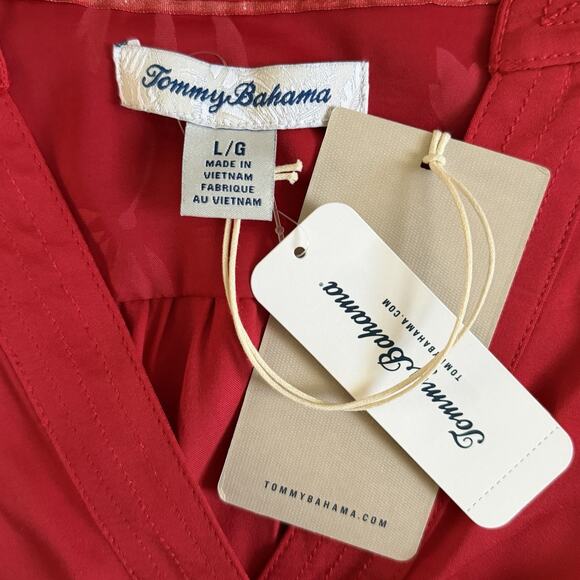 NWT Tommy Bahama Laguna Bay 3/4 Ballon Sleeve V-Neck Tango Red Blouse - Picture 5 of 6